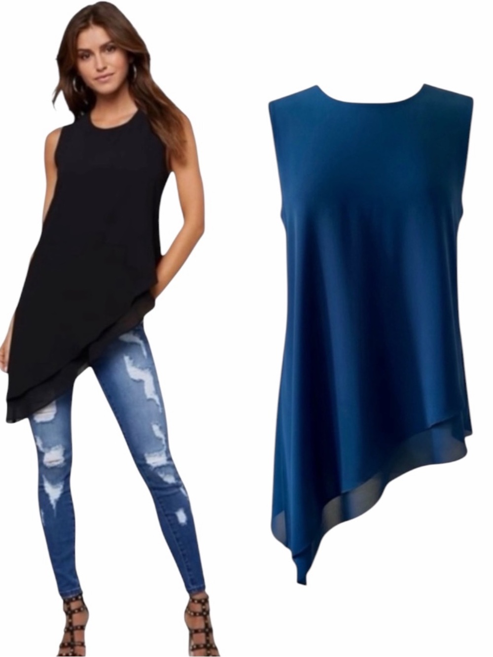 Bebe Teal Blue Sleeveless Double Layered Asymmetric Hem Top Size Medium